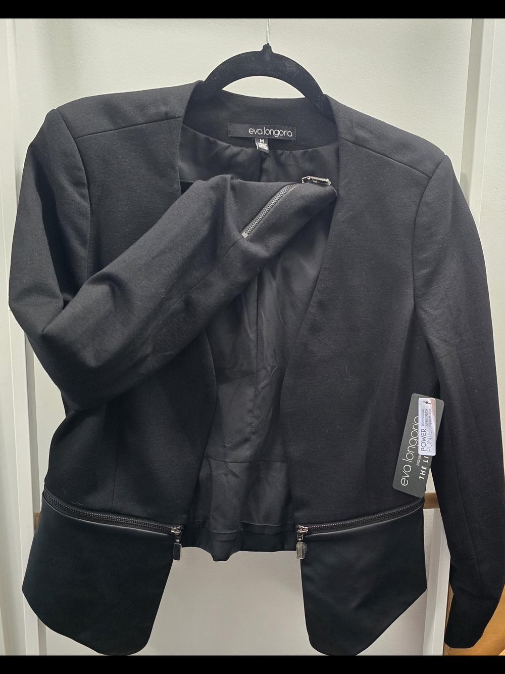 The Limited "Eva Longoria" Black Open-Front Zip Hem Blazer